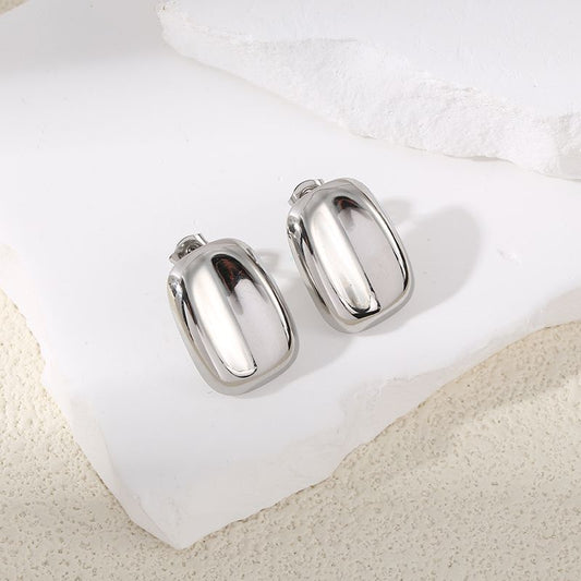 Boucles d'Oreilles Argentées Plaques Creuses Oblongues Brillantes