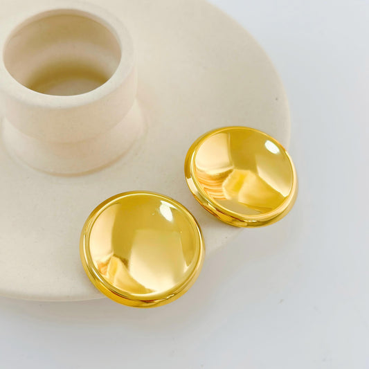 Boucles d'Oreilles Dorées Large Disques Concaves Brillants
