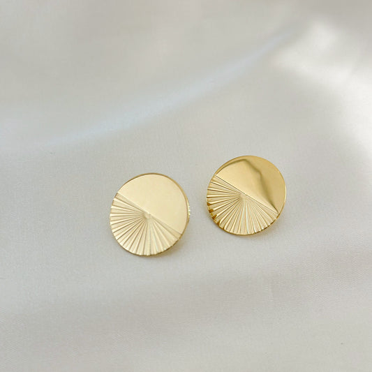 Boucles d'Oreilles Dorées Disques Motif Eclat Et Brillant