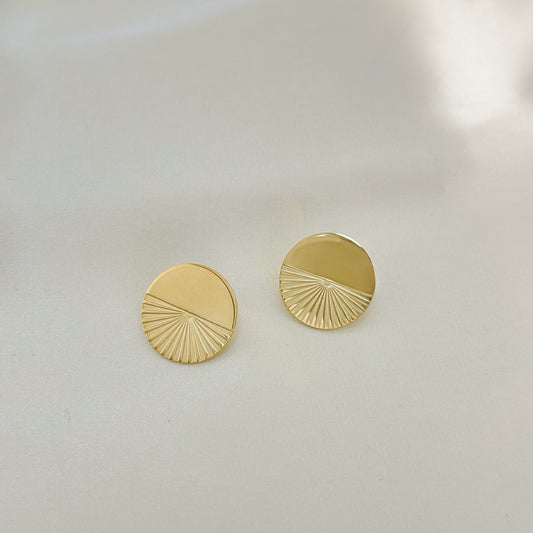 Boucles d'Oreilles Dorées Disques Motif Eclat Et Brillant