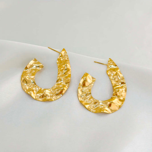 Boucles d'Oreilles Créoles Ouvertes Gouttes Plates Martelées