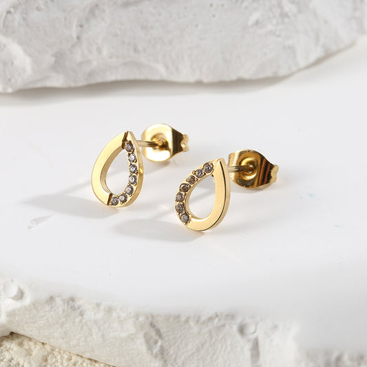 Boucles d'Oreilles Dorées Anneaux Gouttes Incrustés de Strass