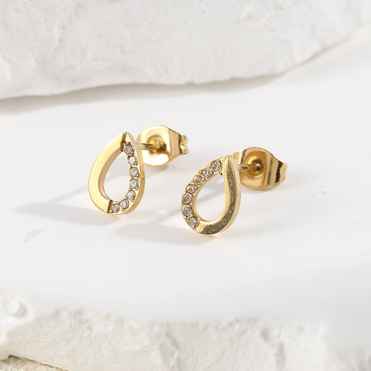 Boucles d'Oreilles Dorées Anneaux Gouttes Incrustés de Strass
