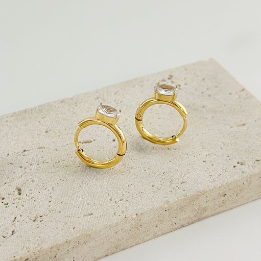 Boucles d'Oreilles Dorées Petites Créoles Avec Strass