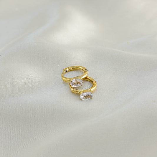 Boucles d'Oreilles Dorées Petites Créoles Avec Strass