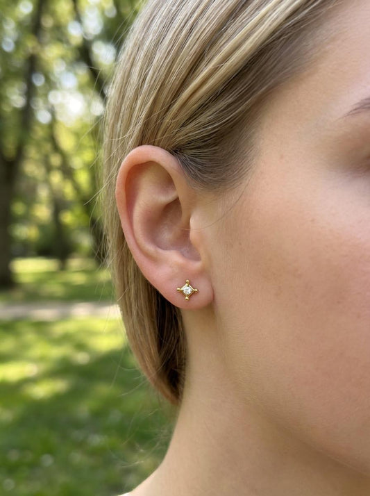 Boucles d'Oreilles Puces Cubes Croix Avec Strass