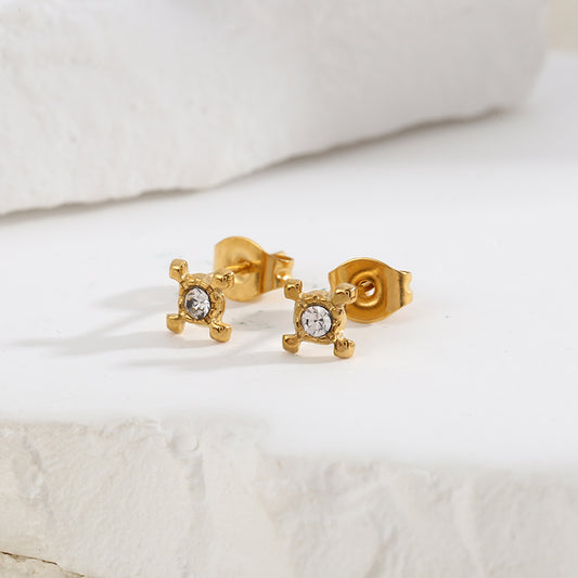 Boucles d'Oreilles Dorées Puces Cubes Croix Avec Strass