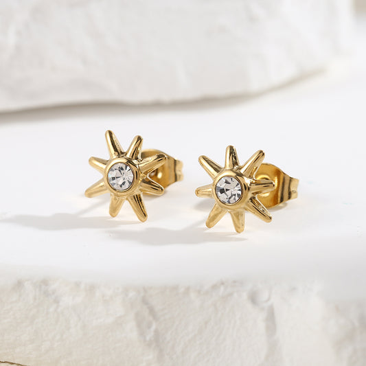 Boucles d'Oreilles Dorées Puces Soleils Avec Strass