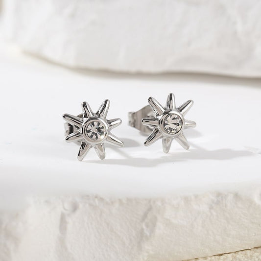 Boucles d'Oreilles Argentées Puces Soleils Avec Strass