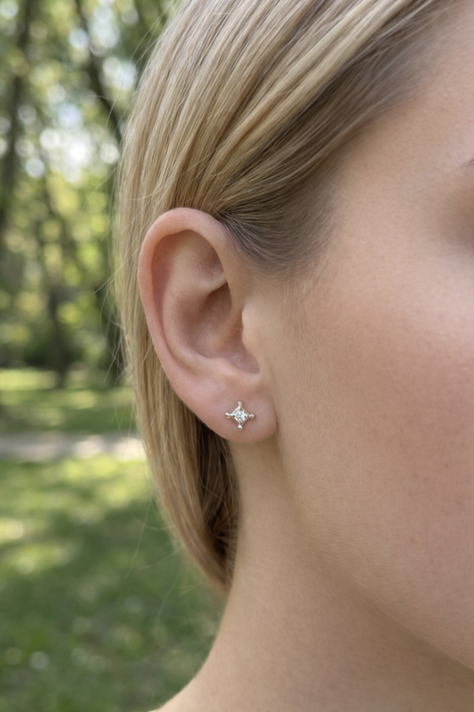 Boucles d'Oreilles Puces Cubes Croix Avec Strass