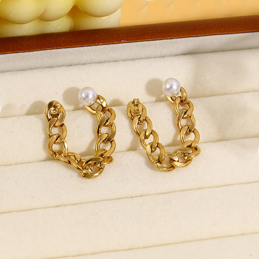 Boucles d'Oreilles Dorées Maille avec Perle