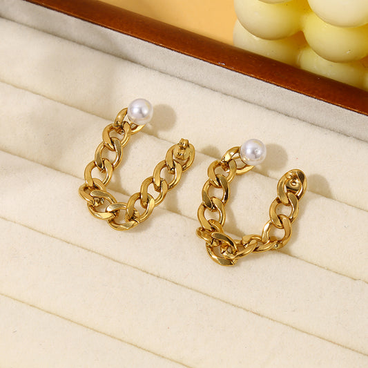 Boucles d'Oreilles Dorées Maille avec Perle