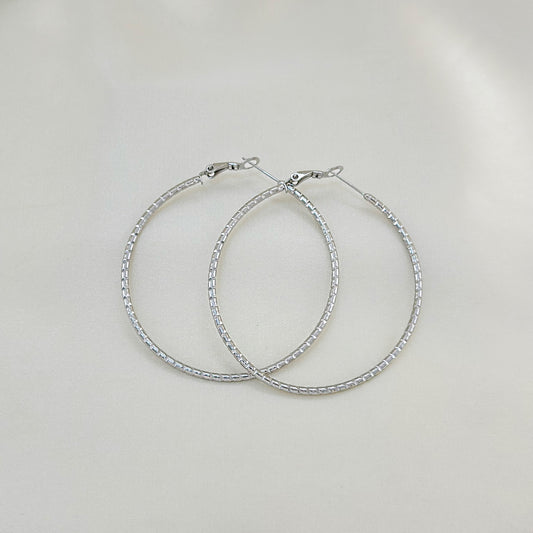 Boucles d'Oreilles Argentées Grande Créoles Fines