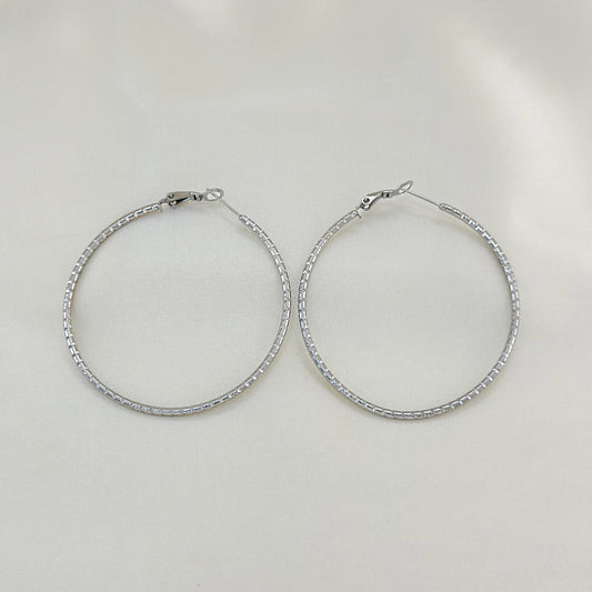 Boucles d'Oreilles Argentées Grande Créoles Fines