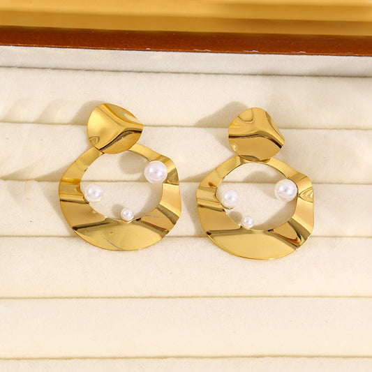 Boucles d'Oreilles Dorées Anneau avec Perle