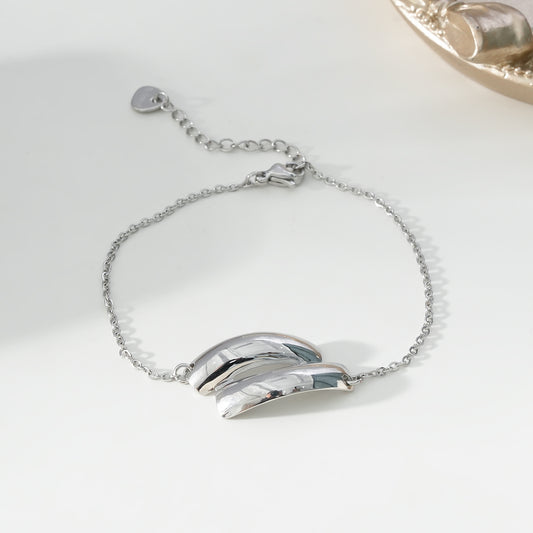 Bracelet Argenté Ajustable Avec Double Bandes Courbées