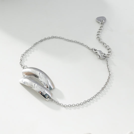 Bracelet Argenté Ajustable Avec Double Bandes Courbées