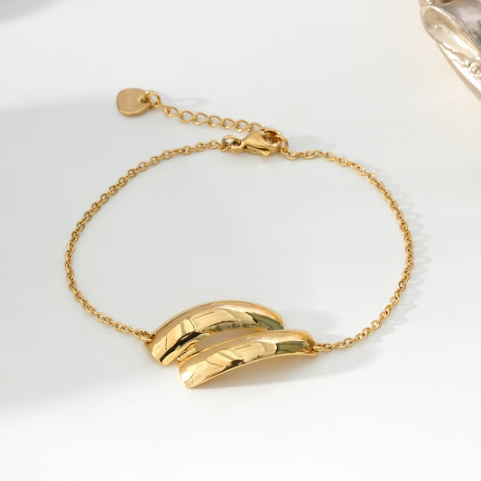 Bracelet Doré Ajustable Avec Double Bandes Courbées