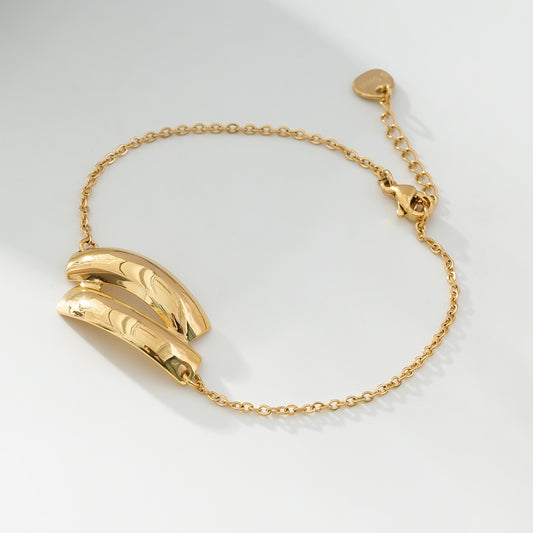 Bracelet Doré Ajustable Avec Double Bandes Courbées