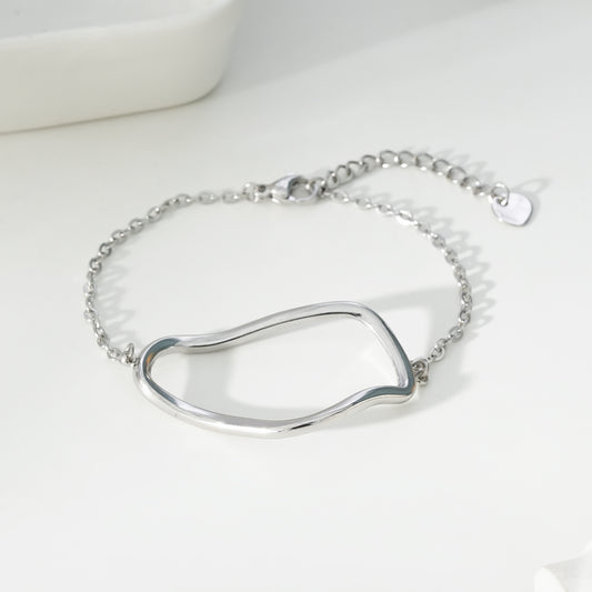 Bracelet Argenté Chaîne Avec Anneau Courbé