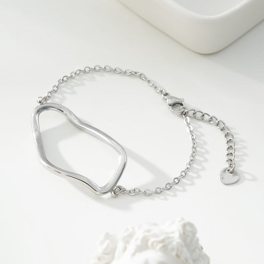 Bracelet Argenté Chaîne Avec Anneau Courbé