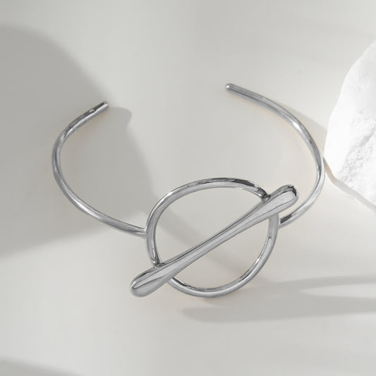 Bracelet Argenté Jonc Ouvert Cercle Et Barre