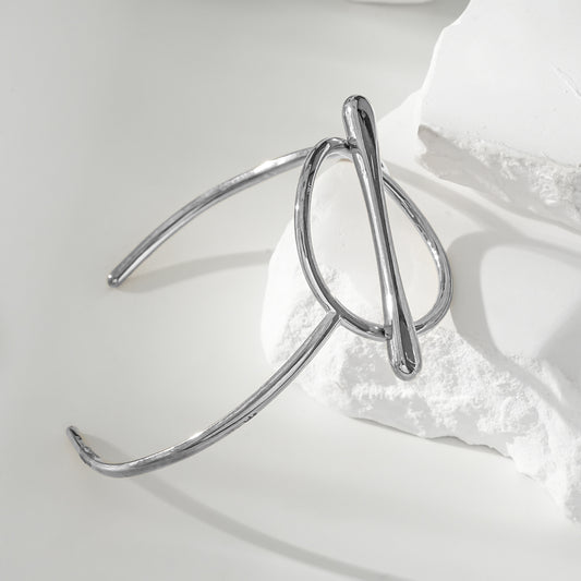 Bracelet Argenté Jonc Ouvert Cercle Et Barre