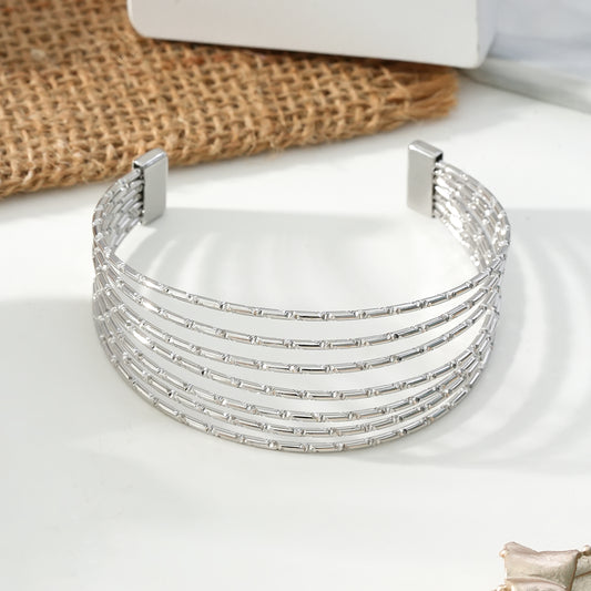 Bracelet Argenté Manchette Ouverte En Multi Fils
