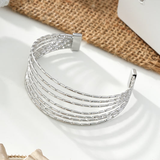 Bracelet Argenté Manchette Ouverte En Multi Fils