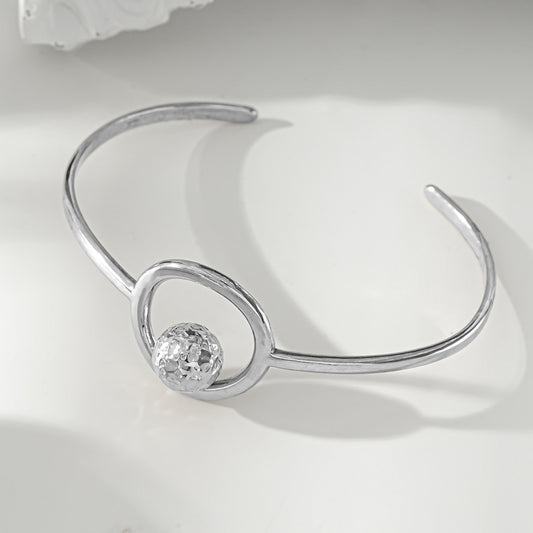 Bracelet Argenté Jonc Ouvert Cercle Et Boule