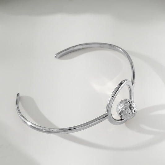 Bracelet Argenté Jonc Ouvert Cercle Et Boule