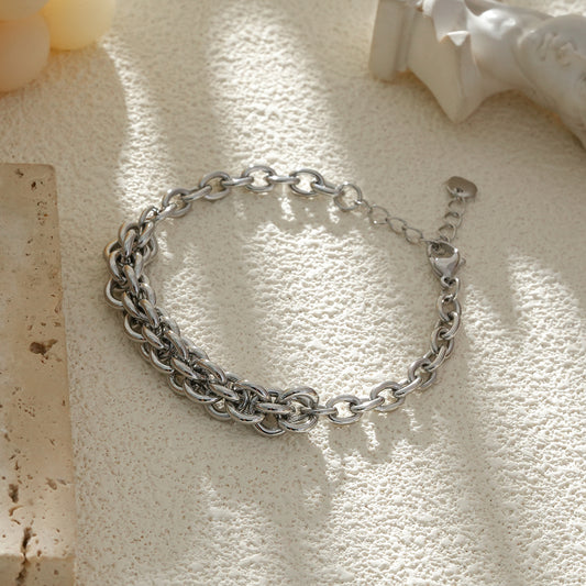 Bracelet Argenté Tresse de Gros Maillons Multi Couches