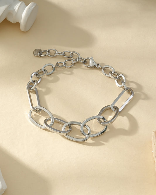 Bracelet Argenté Large Maillons Ovales Et Oblongues