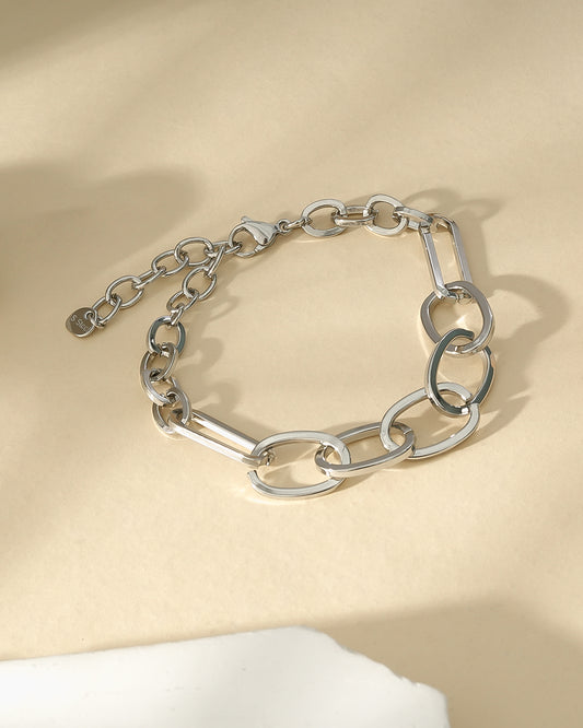 Bracelet Argenté Large Maillons Ovales Et Oblongues