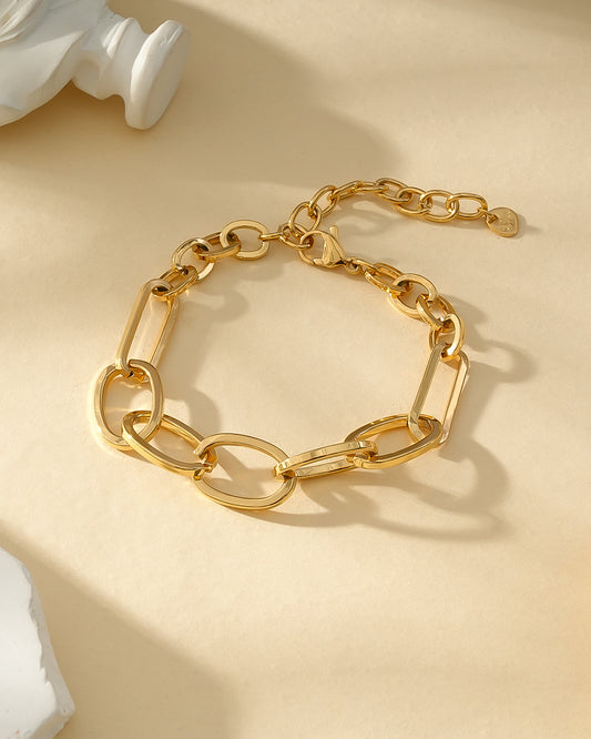 Bracelet Doré Large Maillons Ovales Et Oblongues