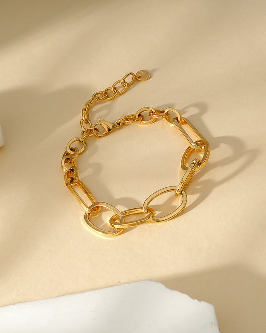 Bracelet Doré Large Maillons Ovales Et Oblongues