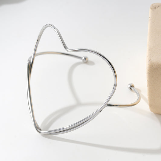 Bracelet Jonc Gros Cœur En Fil Argenté