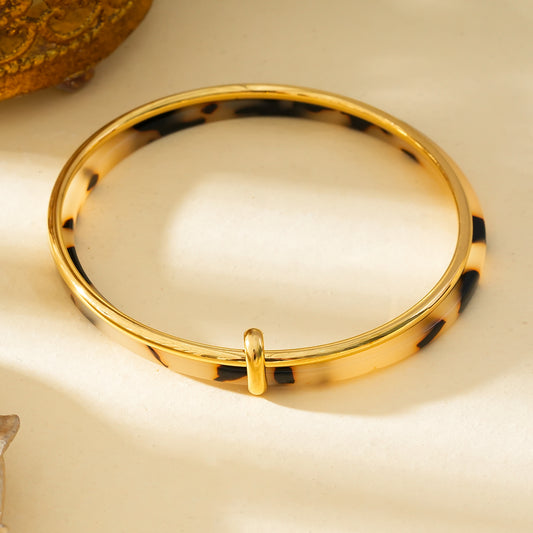 Bracelet Jonc Multi Cercle Doré et Acrylique Motif Animalier Léopard