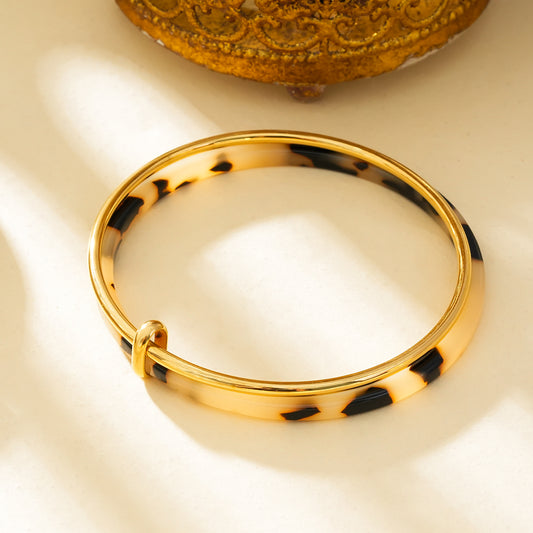 Bracelet Jonc Multi Cercle Doré et Acrylique Motif Animalier Léopard