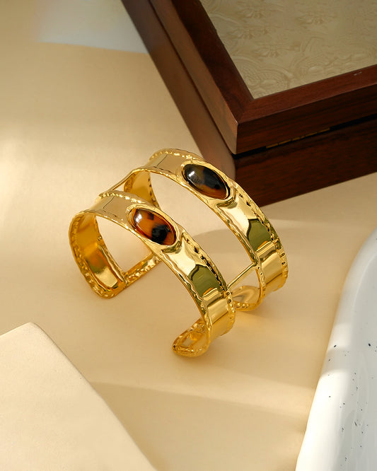 Bracelet Jonc Double Lignes Acrylique Motif Animalier Léopard