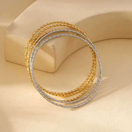 Bracelet Multiples Jonc Cercles Fins Dorés Et Argentés Martelés