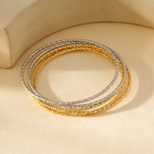 Bracelet Multiples Jonc Cercles Fins Dorés Et Argentés Martelés