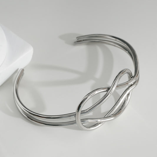 Bracelet Argenté Jonc Ouvert Double Fils Avec Nœud de Huit