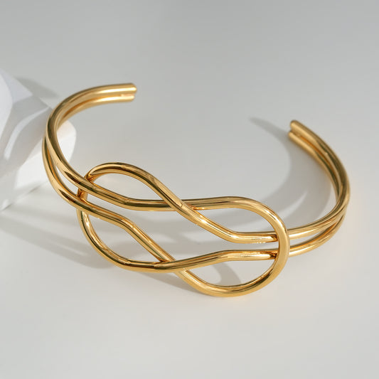 Bracelet Doré Jonc Ouvert Double Fils Avec Nœud de Huit