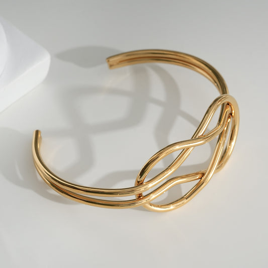 Bracelet Doré Jonc Ouvert Double Fils Avec Nœud de Huit