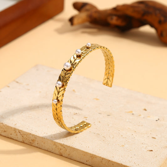 Bracelet Doré Ouverture Avec Perles