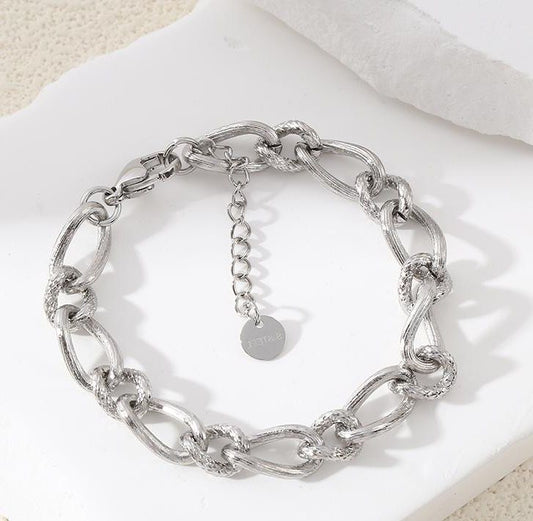 Bracelet Argenté Ajustable Chaîne En Maillons Torsadés Brossés