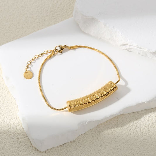 Bracelet Doré Ajustable Chaîne Serpent Avec Grosse Barre Gravure Taches