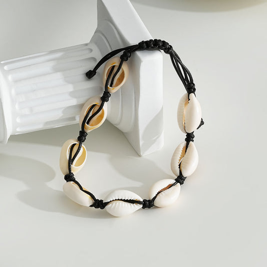 Chaîne de cheville fil noir avec coquillages