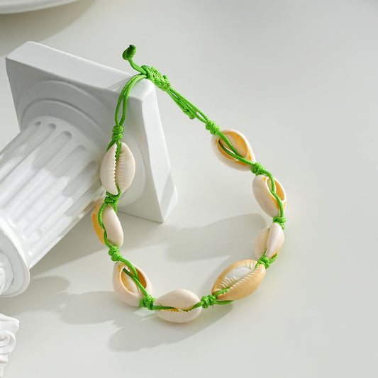 Chaîne de cheville fil vert avec coquillages